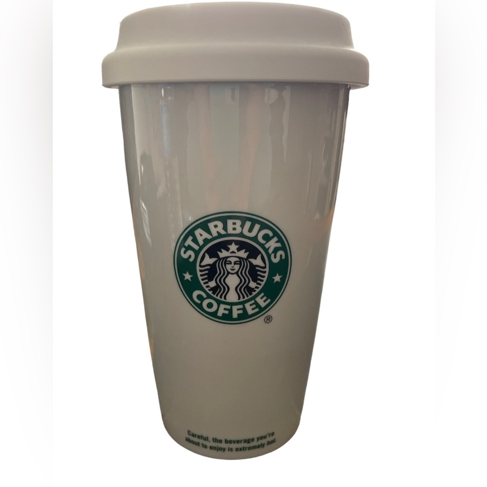 White Starbucks reusable travel mug